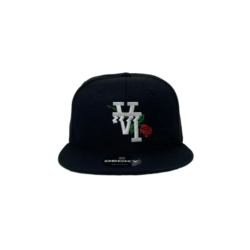 Los Angeles LA Wavy Upside Down Rose Snapback Hat All Black